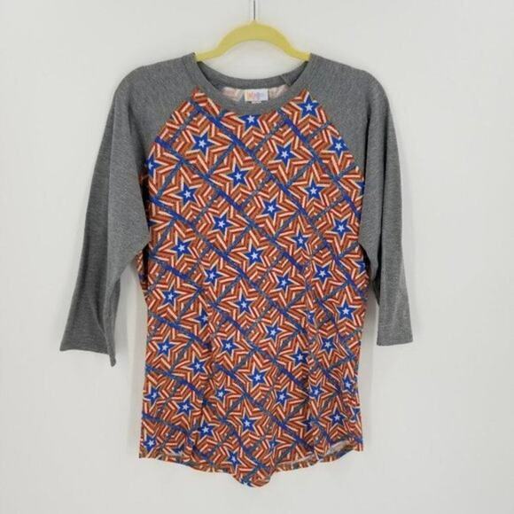 LuLaRoe Women's Star Pattern Crew Neck 3/4 Sleeve Stretch Randy Top Gray Size L - Picture 1 of 5